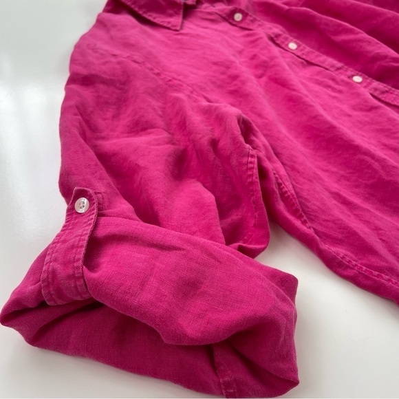 Chaps Classics Women's Dark Hot Pink 100% Linen Button Down Shirt Size XL - Picture 5 of 9